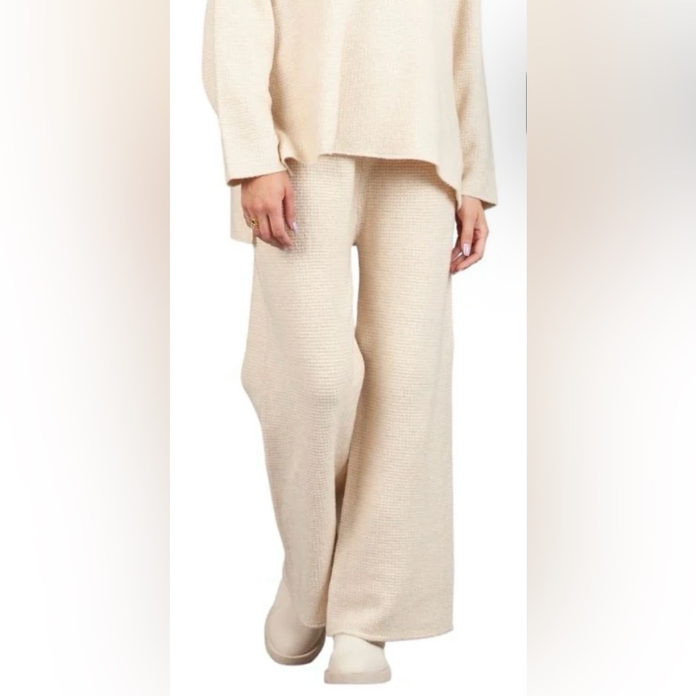Lucca Couture Rhye Textured Elasticized Cozy Sweater Pants Warm Vanilla S XS NWT